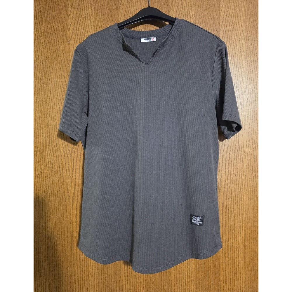 COOFANDY Men's Ribbed V-Neck Short Sleeve T-Shirt Gray L Polyester Blend